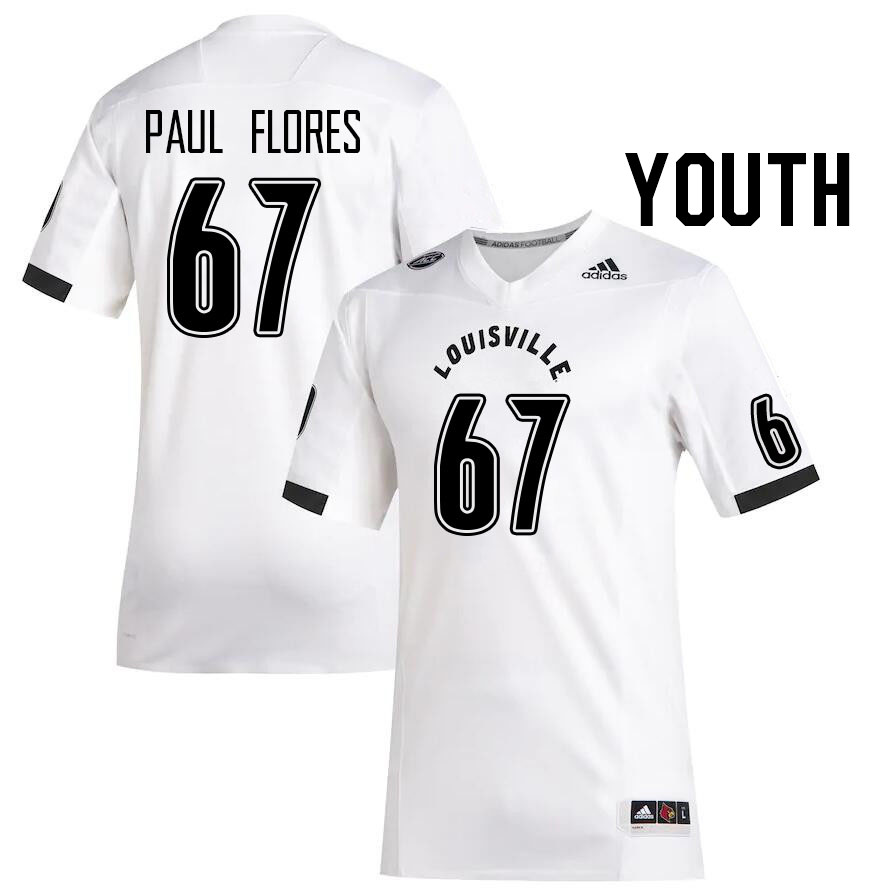 Youth #67 John Paul Flores Louisville Cardinals College Football Jerseys Stitched Sale-White - Click Image to Close